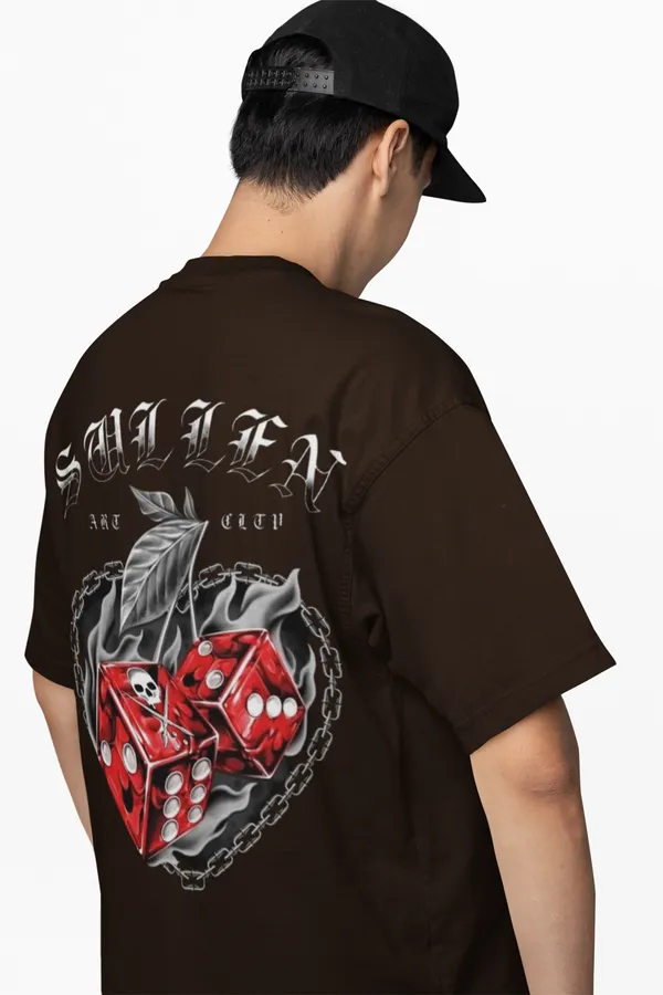 Sullen_Art_Crew_Brown_Graphic_T_Shirt_With_Red_Dice_Design
