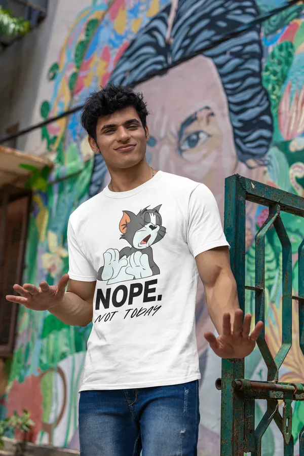 Nope_Not_Today_Cartoon_Cat_Graphic_Print_T_Shirt_For_Men