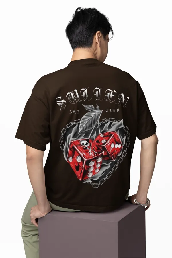 Sullen_Art_Crew_Brown_Graphic_T_Shirt_With_Red_Dice_Design