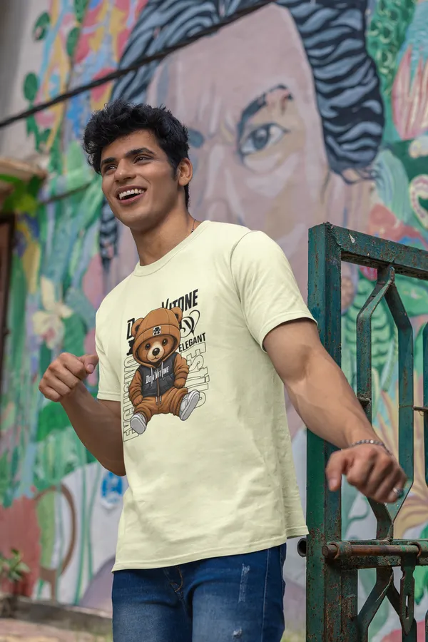 Cream_White_Teddy_Bear_Graphic_T_Shirt_For_Men