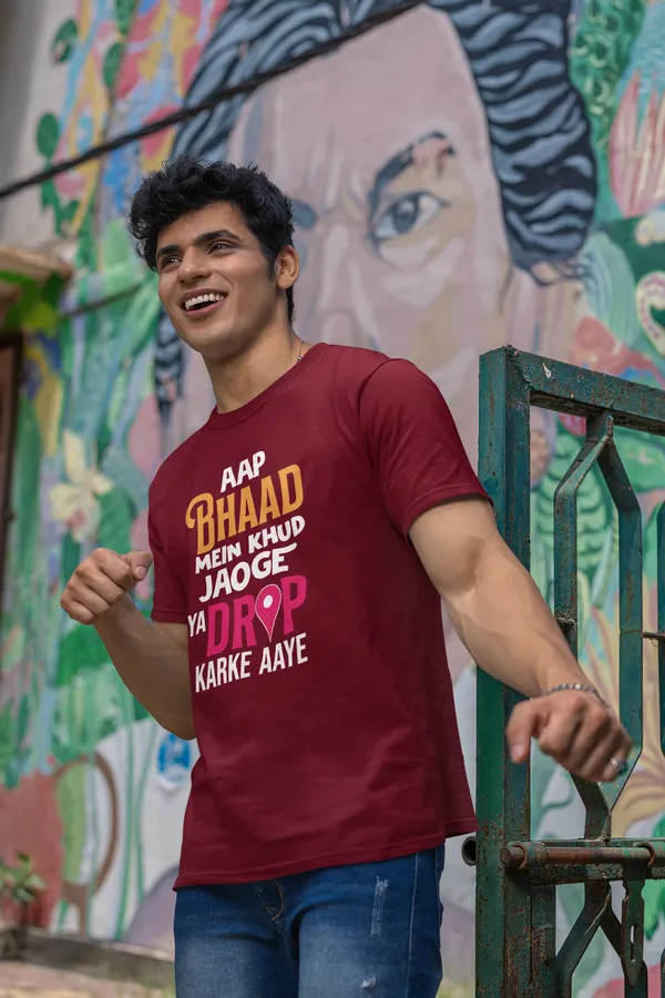 Maroon_Printed_Half_Sleeve_T_Shirt_For_Men