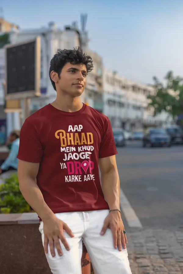 Maroon_Printed_Half_Sleeve_T_Shirt_For_Men