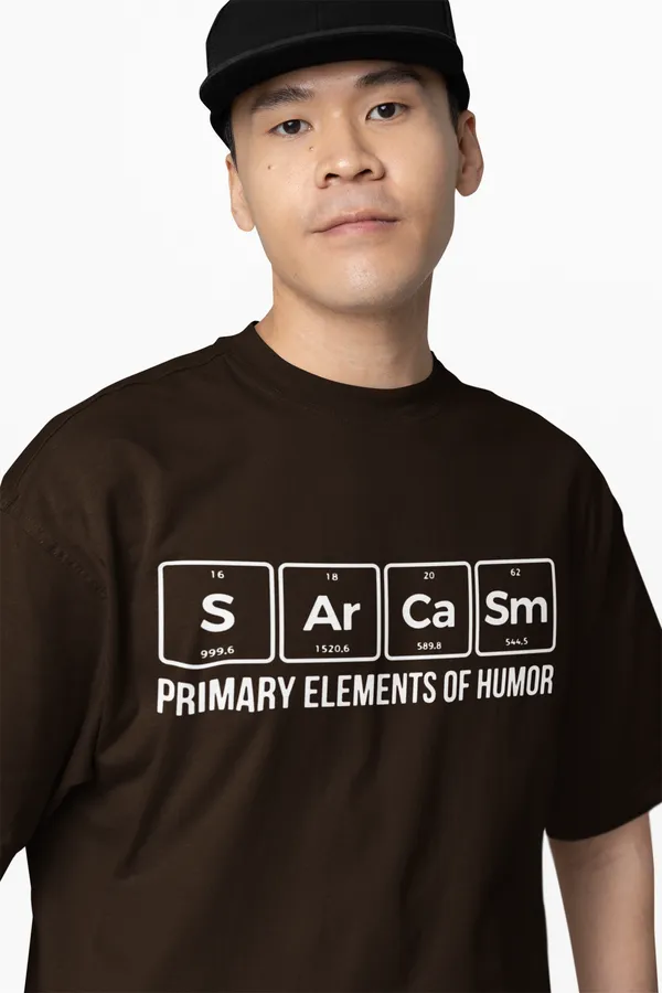 Primary_Elements_Of_Humor_Sarcasm_Periodic_Table_T_Shirt_Brown_Oversized_Tee