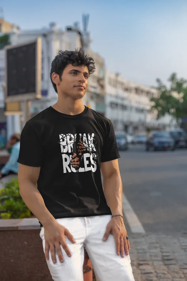 Break_Rules_Graphic_Print_Black_T_Shirt_For_Men