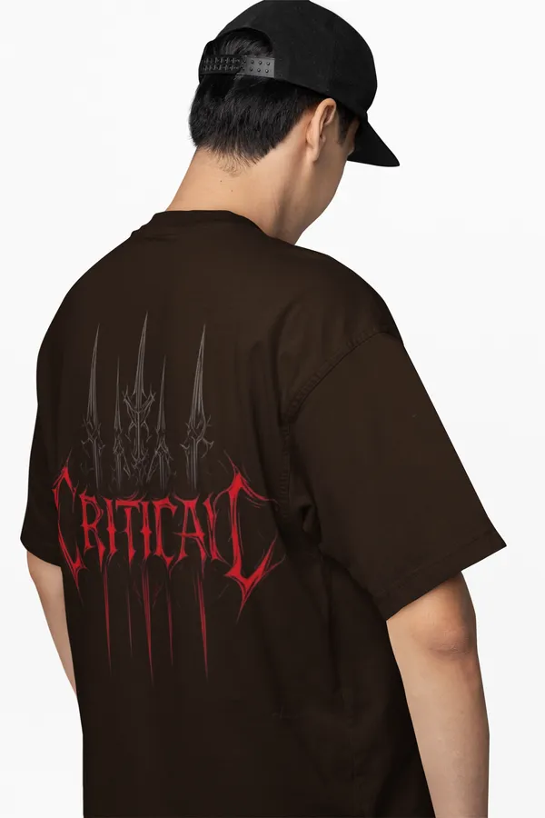 Critical_Hit_Gaming_T_Shirt_Dark_Brown_Oversized_Tee_With_Red_Gothic_Print