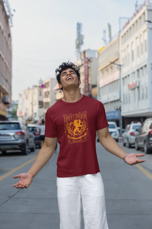 Gryffindor_House_Crest_T_Shirt_Maroon_Cotton_Tee_For_Harry_Potter_Fans