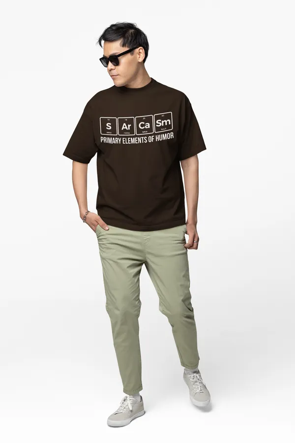 Primary_Elements_Of_Humor_Sarcasm_Periodic_Table_T_Shirt_Brown_Oversized_Tee