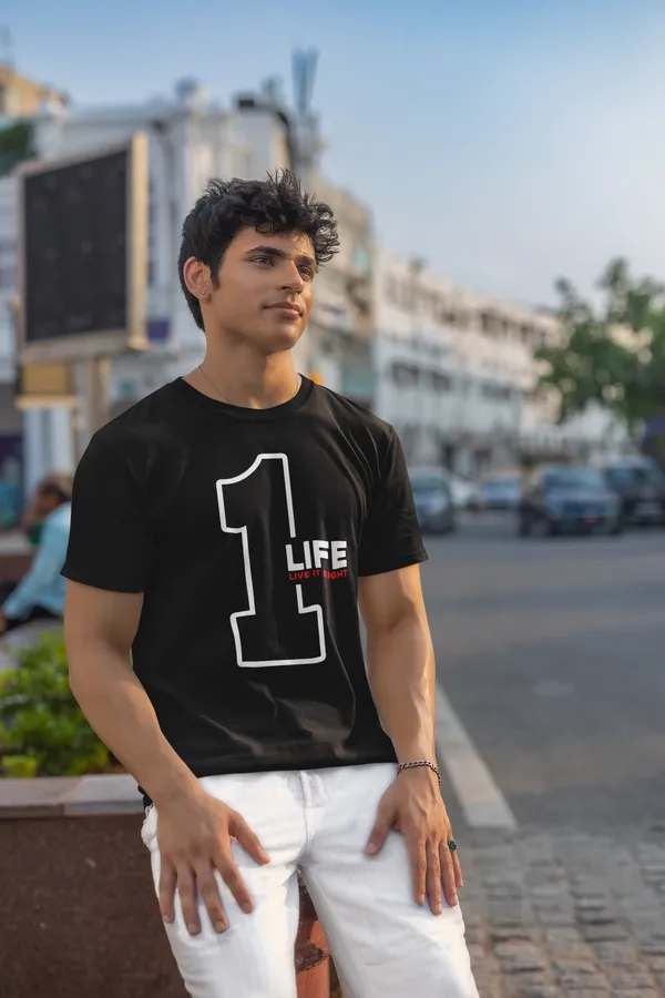 1_Life_Motivational_Black_T_Shirt_For_Men