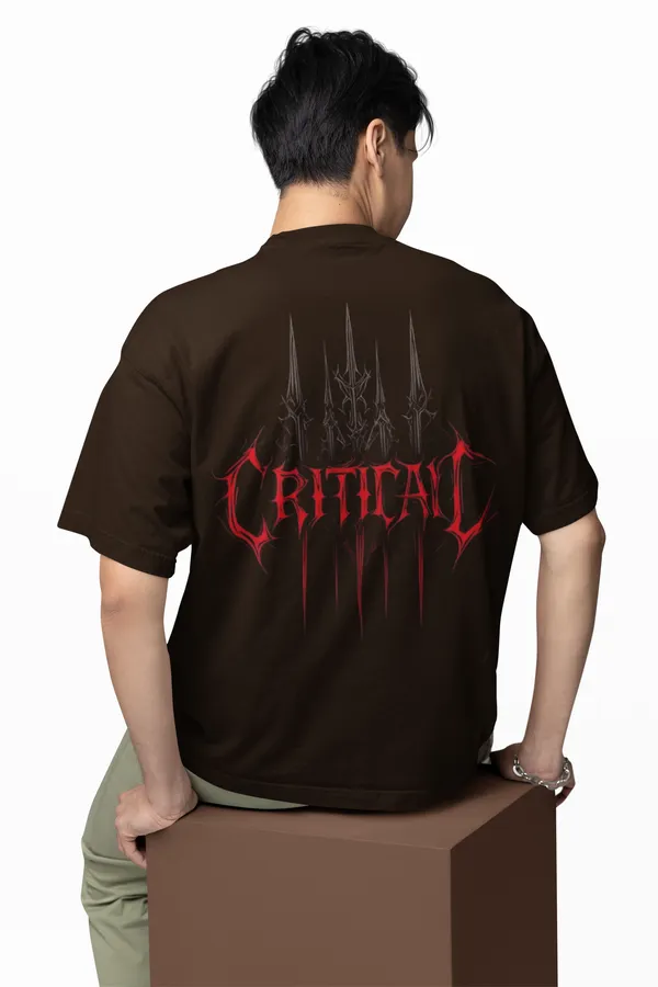 Critical_Hit_Gaming_T_Shirt_Dark_Brown_Oversized_Tee_With_Red_Gothic_Print