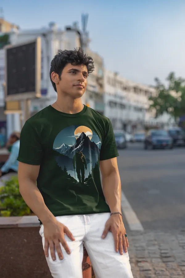 Mountain_Sunset_Graphic_Print_T_Shirt_Forest_Green