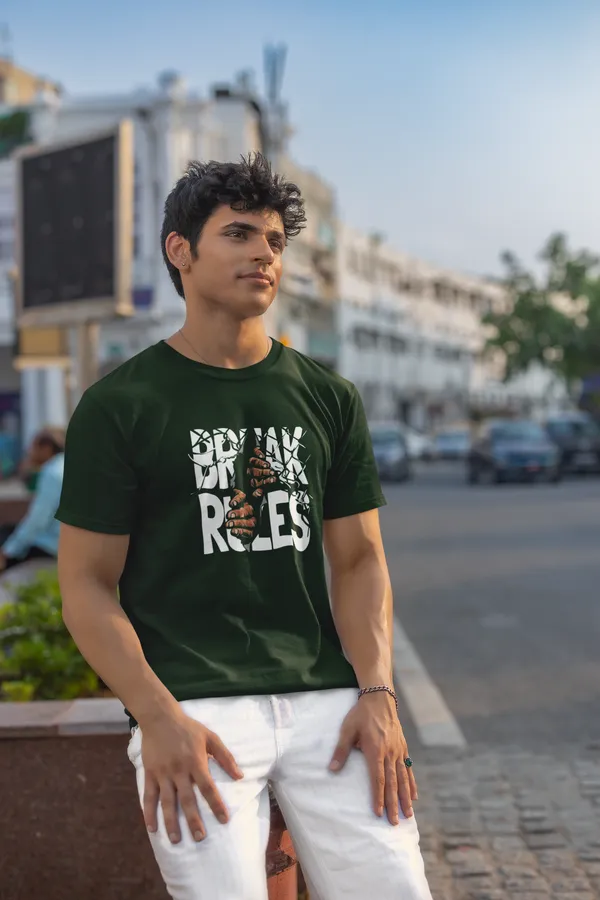 Break_Rules_Graphic_Print_Green_T_Shirt_For_Men