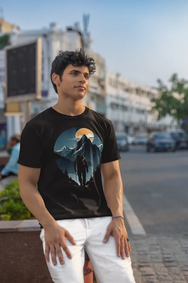 Adventurer_Silhouette_Graphic_T_Shirt_Brown_Round_Neck_Casual_Wear