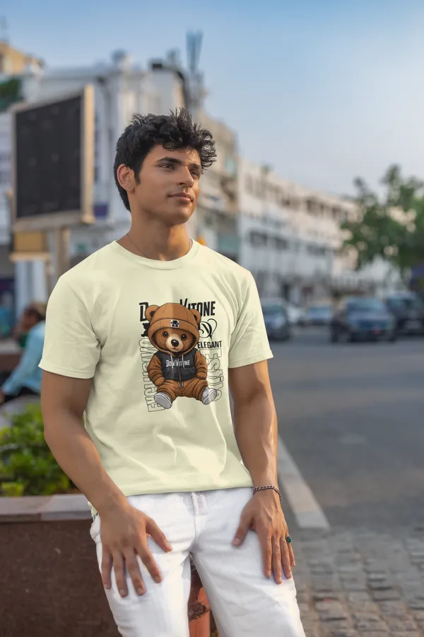 Cream_White_Teddy_Bear_Graphic_T_Shirt_For_Men