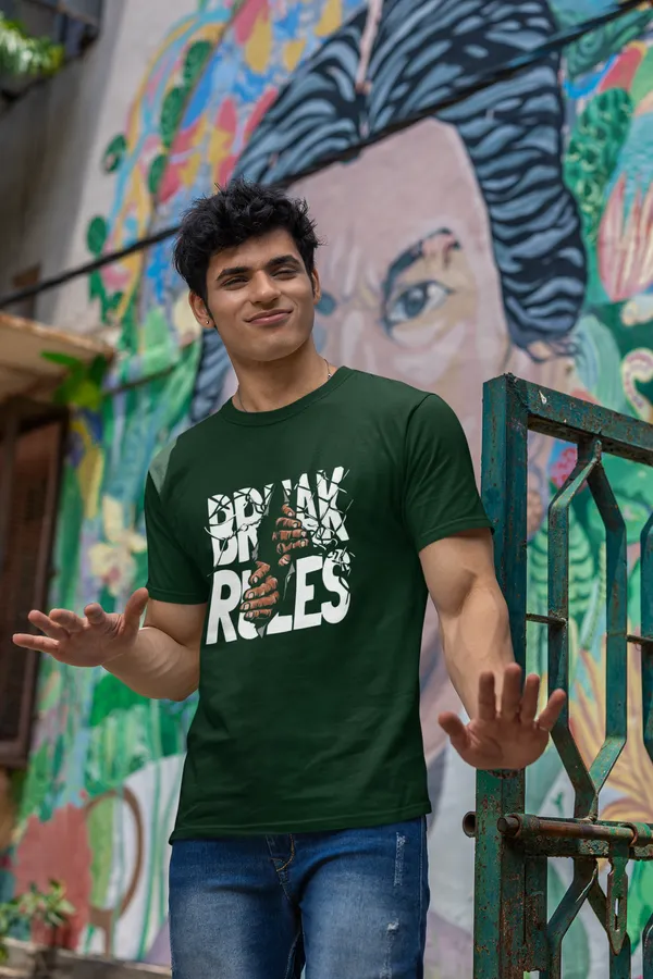 Break_Rules_Graphic_Print_Green_T_Shirt_For_Men