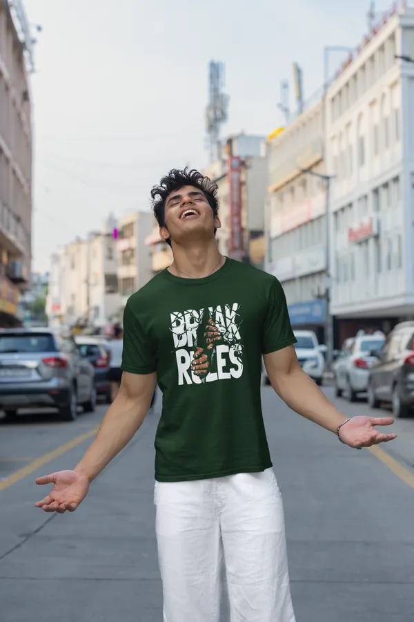 Break_Rules_Graphic_Print_Green_T_Shirt_For_Men