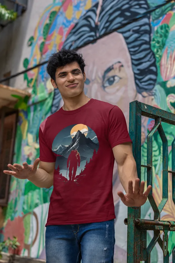 Burgundy_Mountain_Hiker_Graphic_T_Shirt_For_Men
