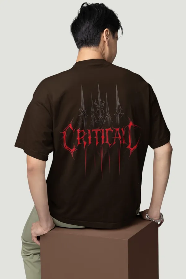 Critical_Hit_Gaming_T_Shirt_Dark_Brown_Oversized_Tee_With_Red_Gothic_Print