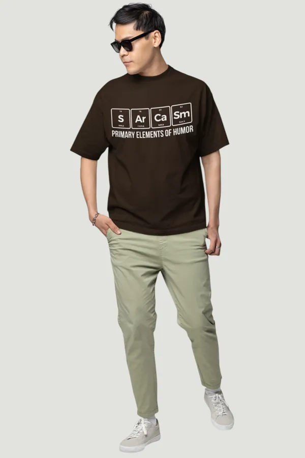 Primary_Elements_Of_Humor_Sarcasm_Periodic_Table_T_Shirt_Brown_Oversized_Tee