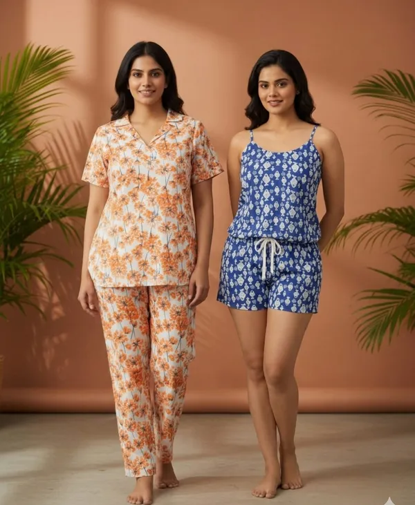 Multicolor_Cambric_100%_Cotton_Night_Suit_Set_And_Rayon_Camisole_And_Shorts_Set_For_Women_Pack_Of_2