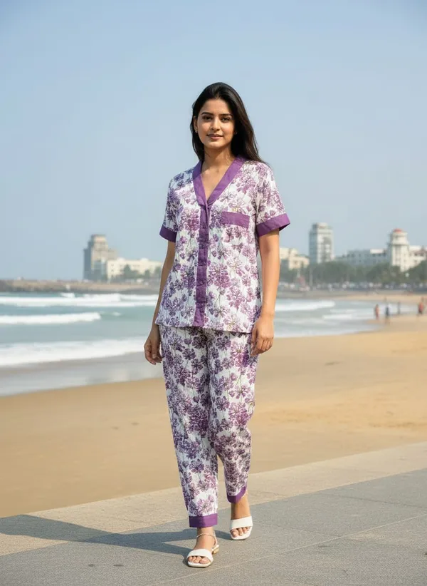Multicolor_Rayon_Lounge_Shorts_Set_And_Cambric_100%_Cotton_Nightsuit_Set_For_Women_Pack_Of_2