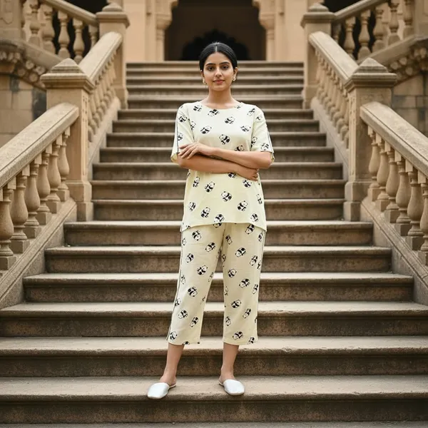 Yellow_Rayon_Pajama_Set_For_Women
