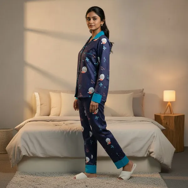 Blue_Poly_Twill_Night_Suit_Set_For_Women