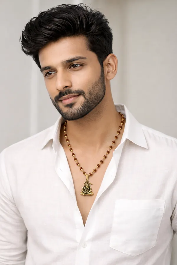 Gold_Rudraksha_Beads_With_Hanumanji_Pendant_Mala_Necklace