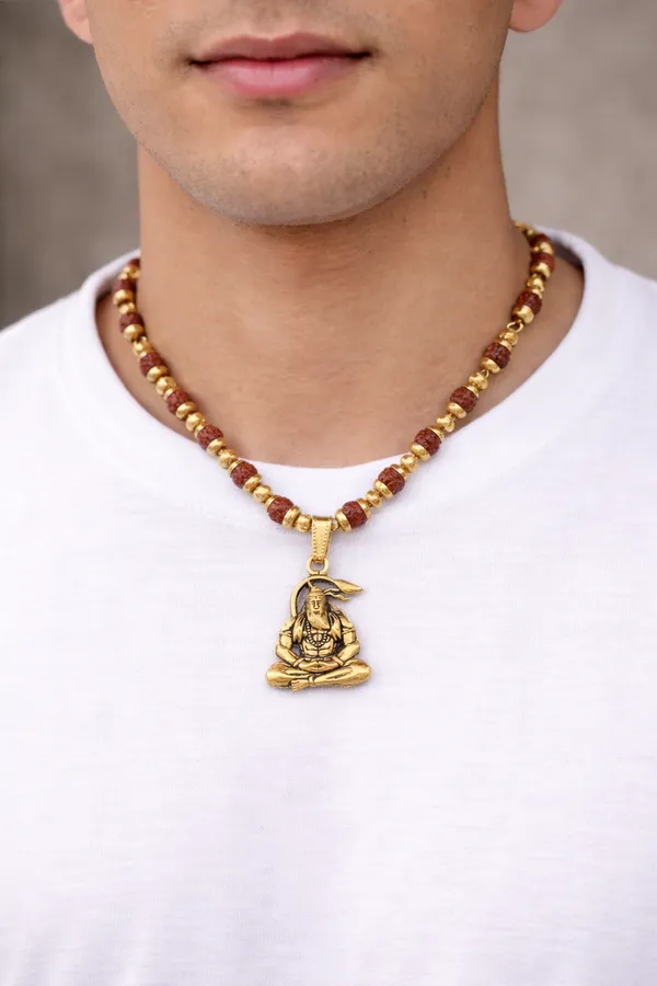 Gold_Rudraksha_Beads_With_Hanumanji_Pendant_Mala_Necklace