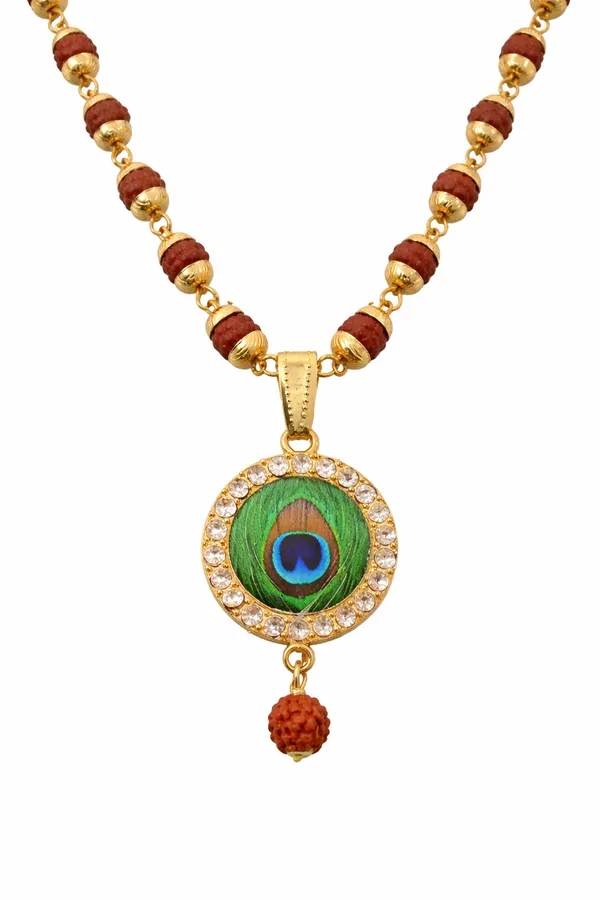 Brown_Rudraksha_Bead_With_Peacock_Feather_Pendant_Necklace