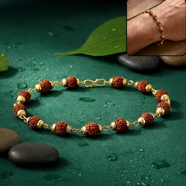 Gold_Rudraksha_Beads_With_Dragon_Pendant_Bracelet_And_Necklace_Set