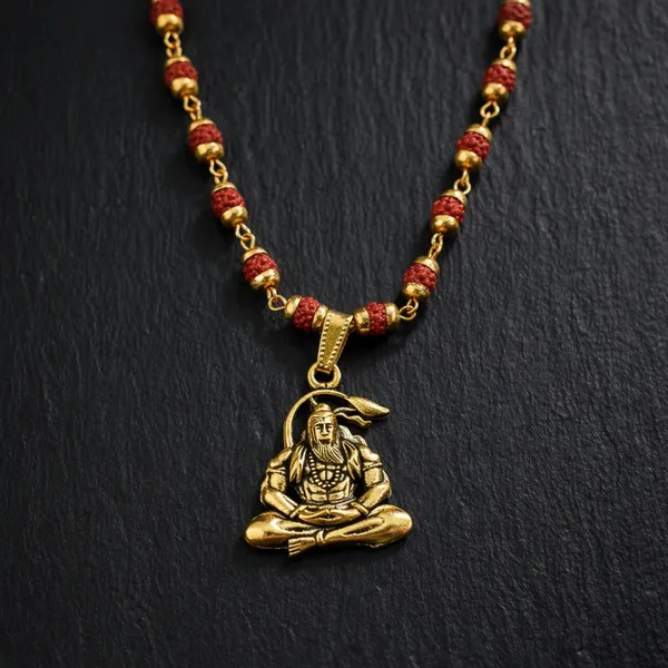 Gold_Rudraksha_Beads_With_Hanumanji_Pendant_Mala_Necklace