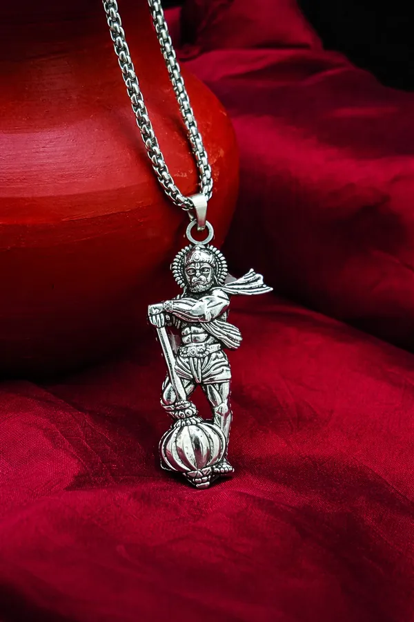 Silver_Hanuman_Toned_With_Chain_Pendant_Necklace