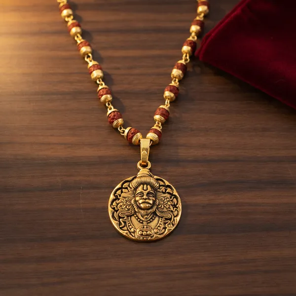 Gold_Antique_Plated_Rudraksha_With_Sun_God_And_Beads_With_Shiva_Pendant_Mala_Necklace_(Pack_Of_2)