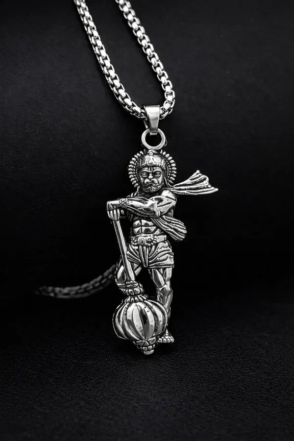 Silver_Hanuman_Toned_With_Chain_Pendant_Necklace