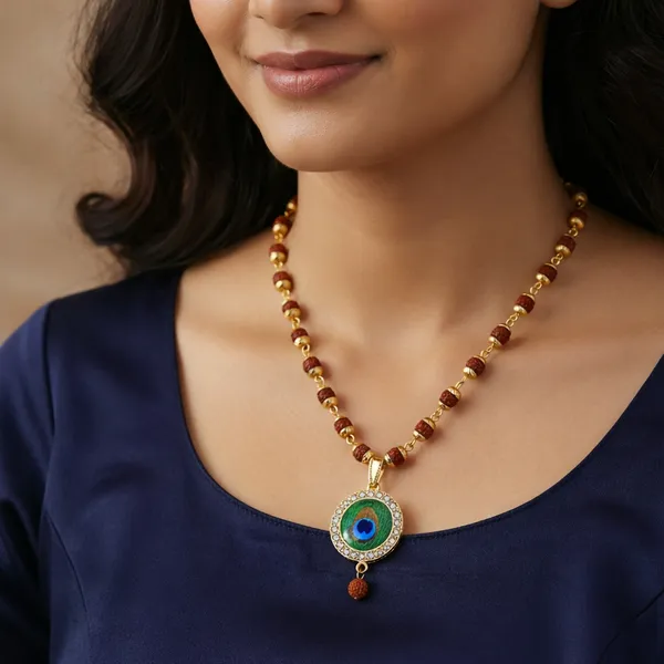 Brown_Rudraksha_Bead_With_Peacock_Feather_Pendant_Necklace