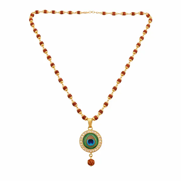 Brown_Rudraksha_Bead_With_Peacock_Feather_Pendant_Necklace