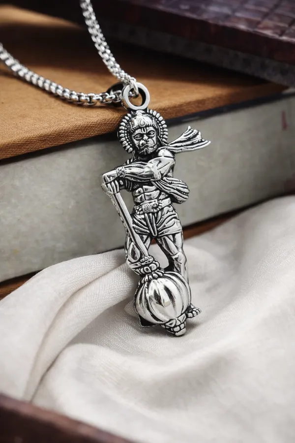 Silver_Hanuman_Toned_With_Chain_Pendant_Necklace