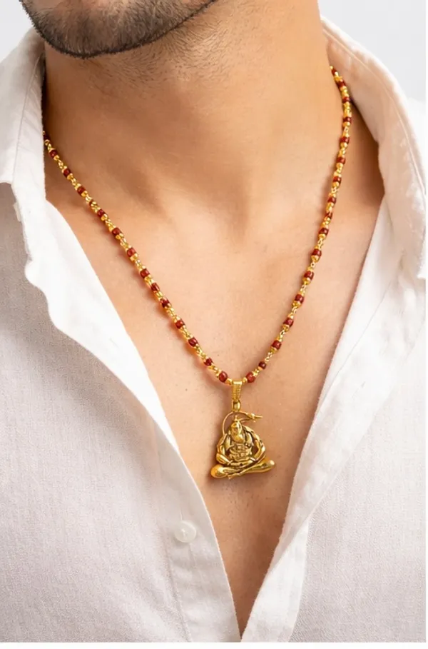 Gold_Rudraksha_Beads_With_Hanumanji_Pendant_Mala_Necklace