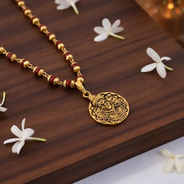 Gold_Antique_Plated_Rudraksha_With_Sun_God_And_Beads_With_Shiva_Pendant_Mala_Necklace_(Pack_Of_2)