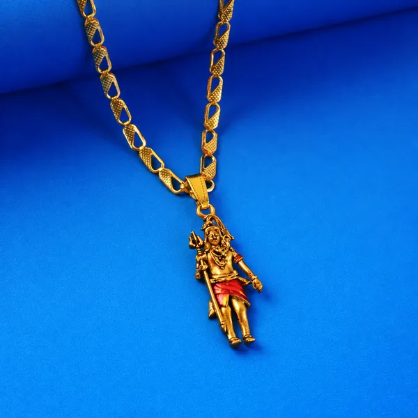 Gold_Traditional_Rudraksha_Trishul_With_Antique_Finish_And_Toned_Lord_Hanuman_Pendant_Necklace_(Pack_Of_2)