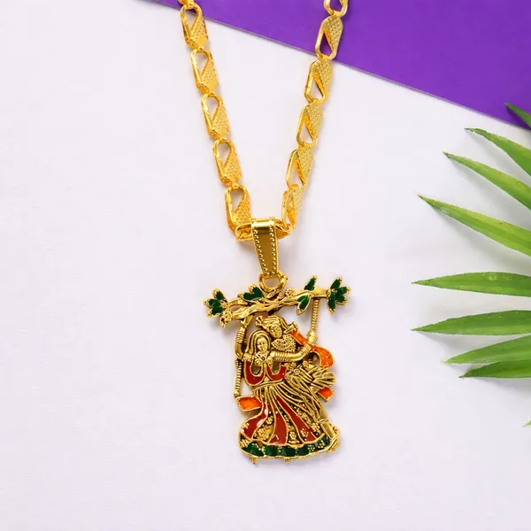 Gold_Plated_Radha_Krishna_With_Enamel_Work_And_Chain_Pendant_Necklace_(Pack_Of_2)