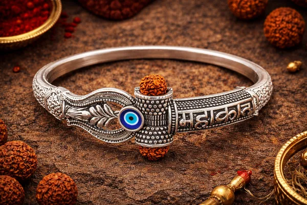 Silver_Lord_Shiva_Om_Rudraksha_Evil_Eye_Protection_Oxidized_Finish_Kada_Bracelet