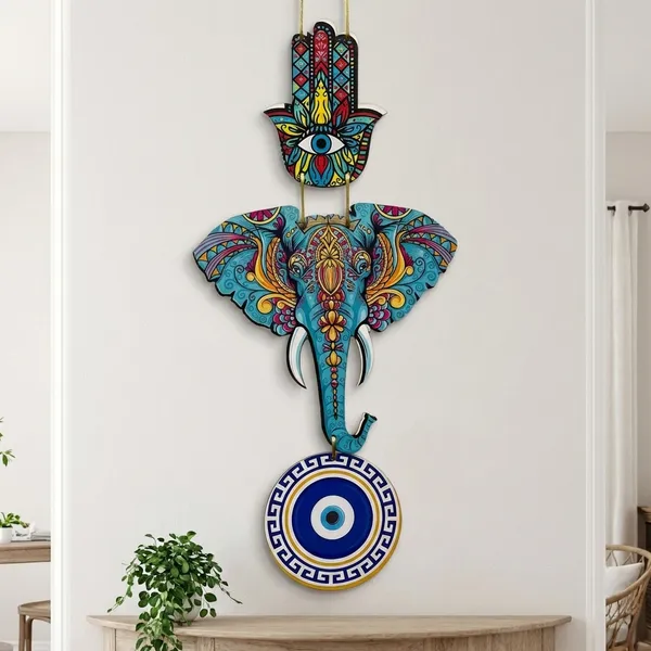 Multicolour_MDF_Sheet_Hamsa_Hand_And_Elephant_Wooden_Wall_Hanging_For_Home_And_Decor