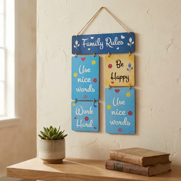 Multicolour_MDF_Sheet_Family_Rules_Wooden_Wall_Hanging_For_Home_And_Decor