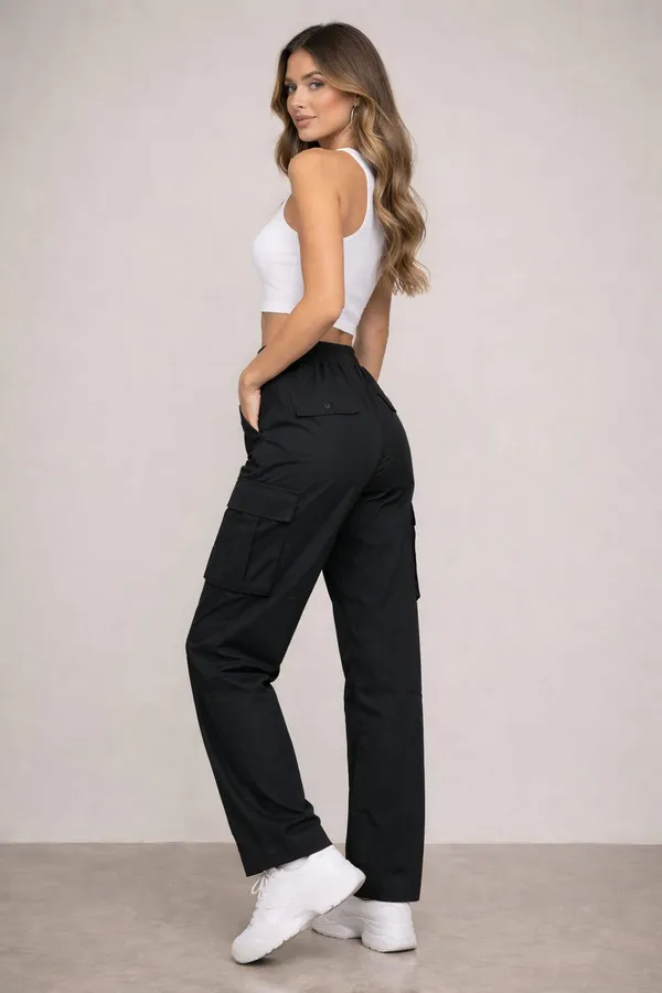 Black_Cotton_Blend_Cargo_Pants_For_Women