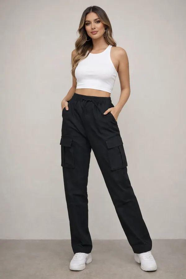 Black_Cotton_Blend_Cargo_Pants_For_Women