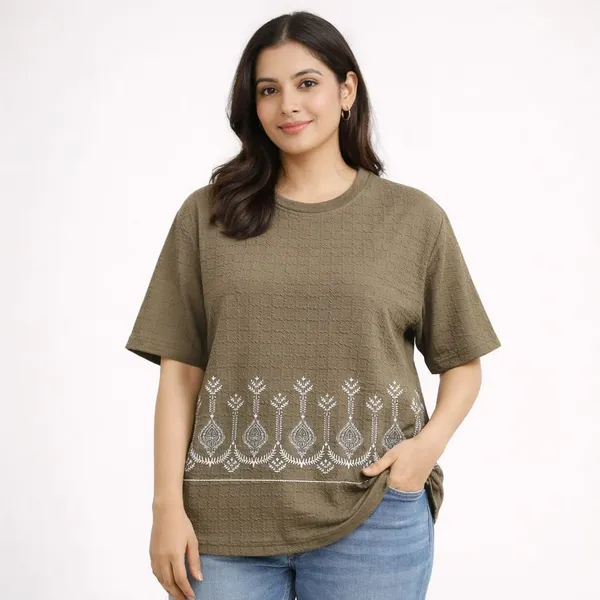 Green_Cotton_Blend_T-Shirt_For_Women