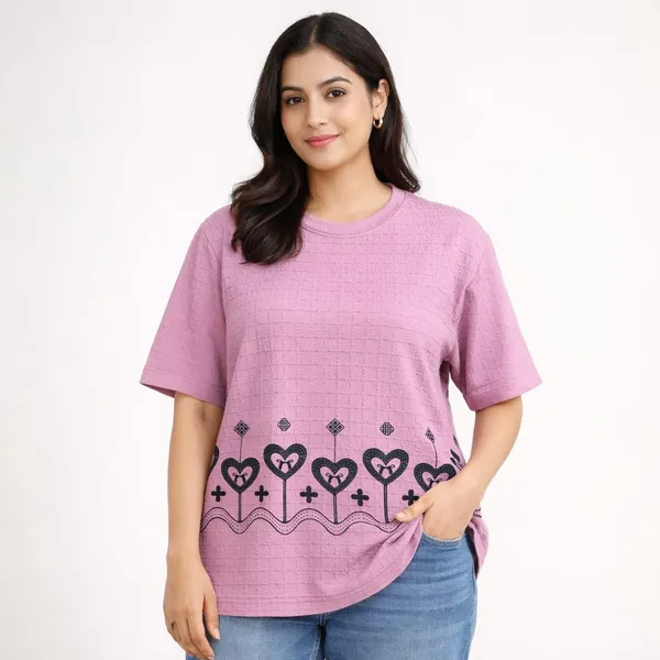 Pink__Cotton_Blend_T-Shirt_For_Women