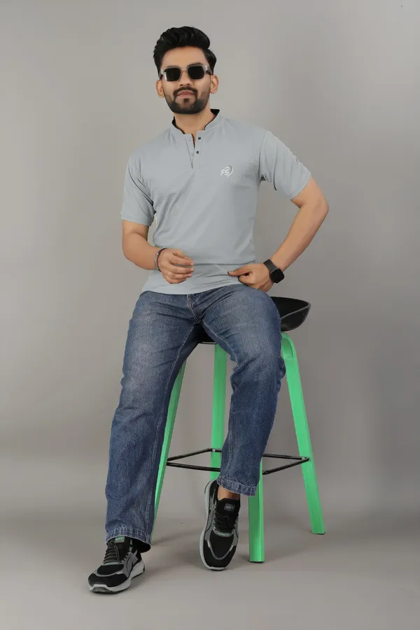 Grey_Cotton_Blend_T-Shirt_For_Men