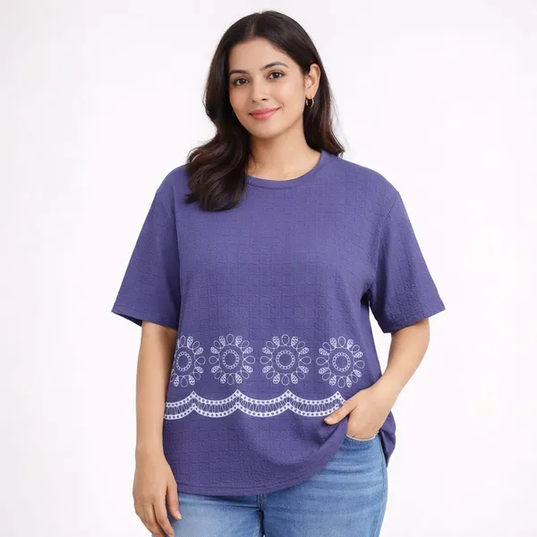 Blue_Cotton_Blend_T-Shirt_For_Women